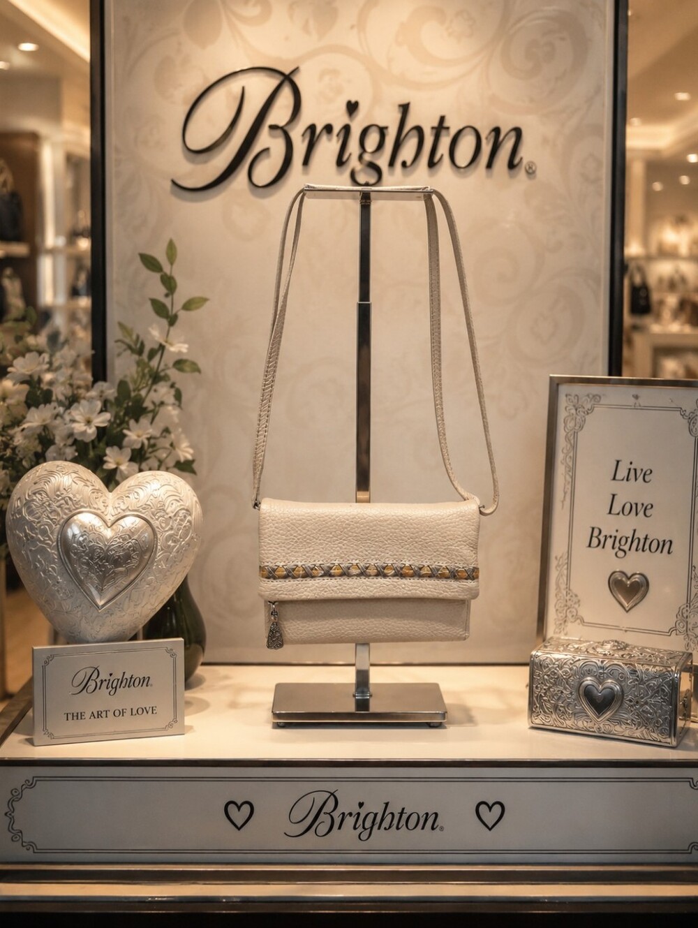 Brighton Cream Leather Crossbody with Braided Metallic Accent